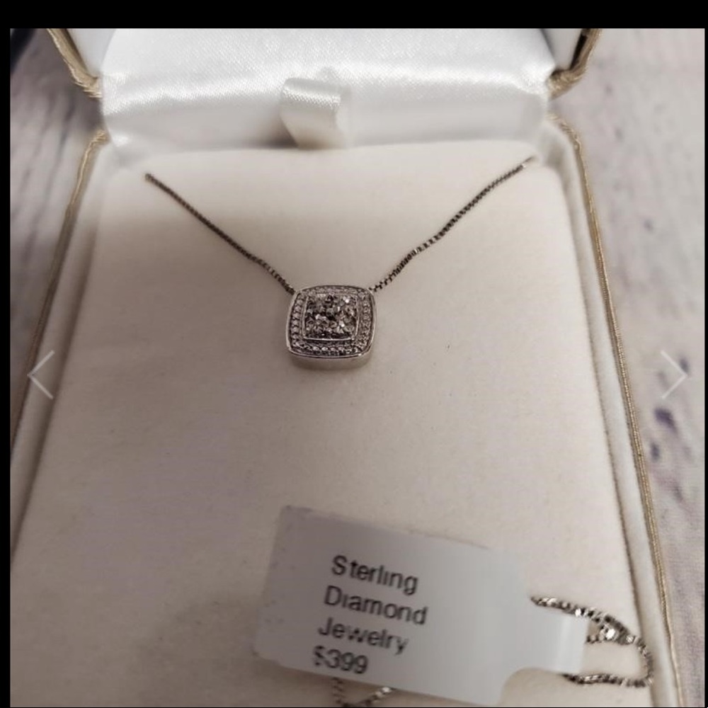 LeRoy's Sterling Diamond Square Pendant Necklace
